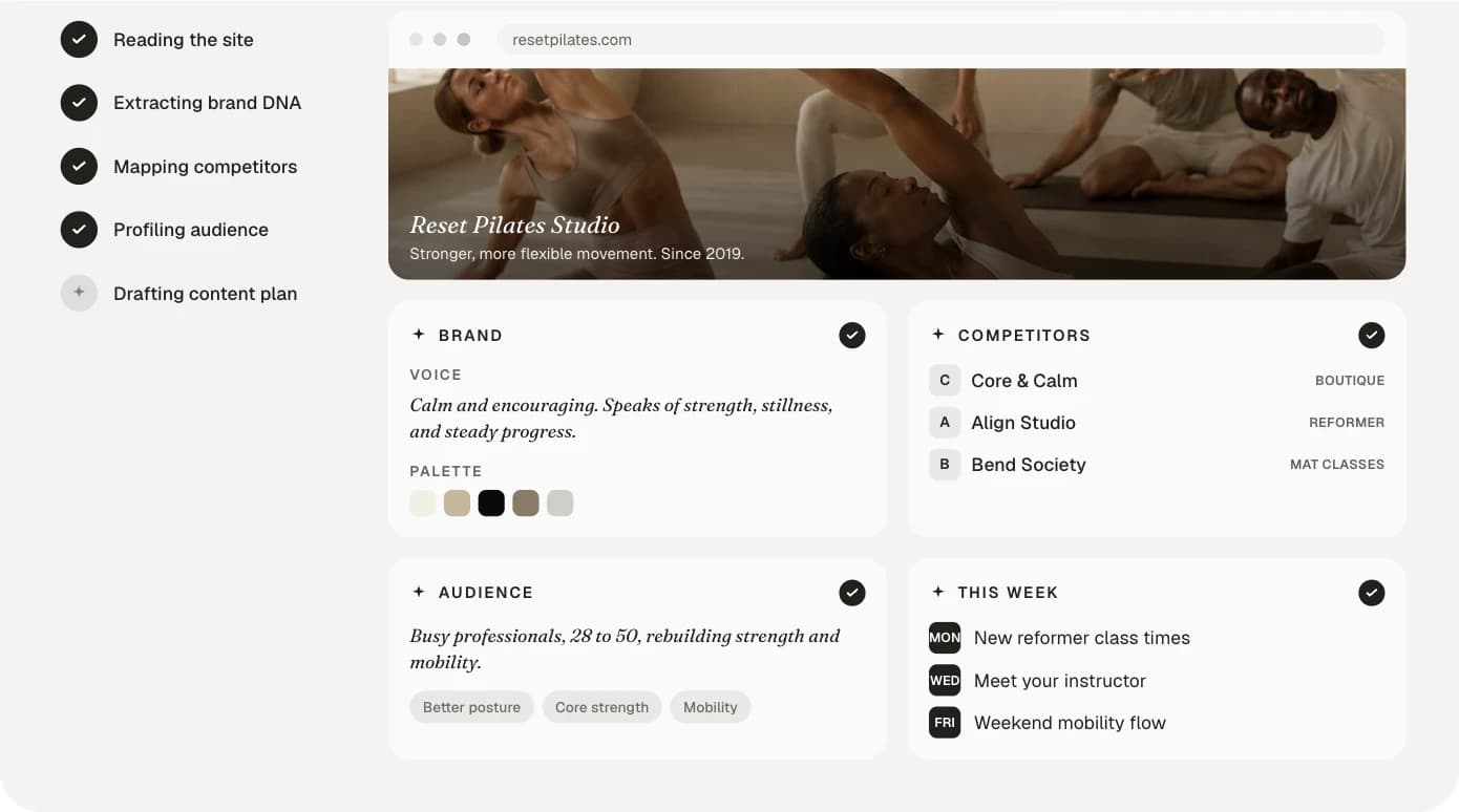 It builds a brand profile from what it finds