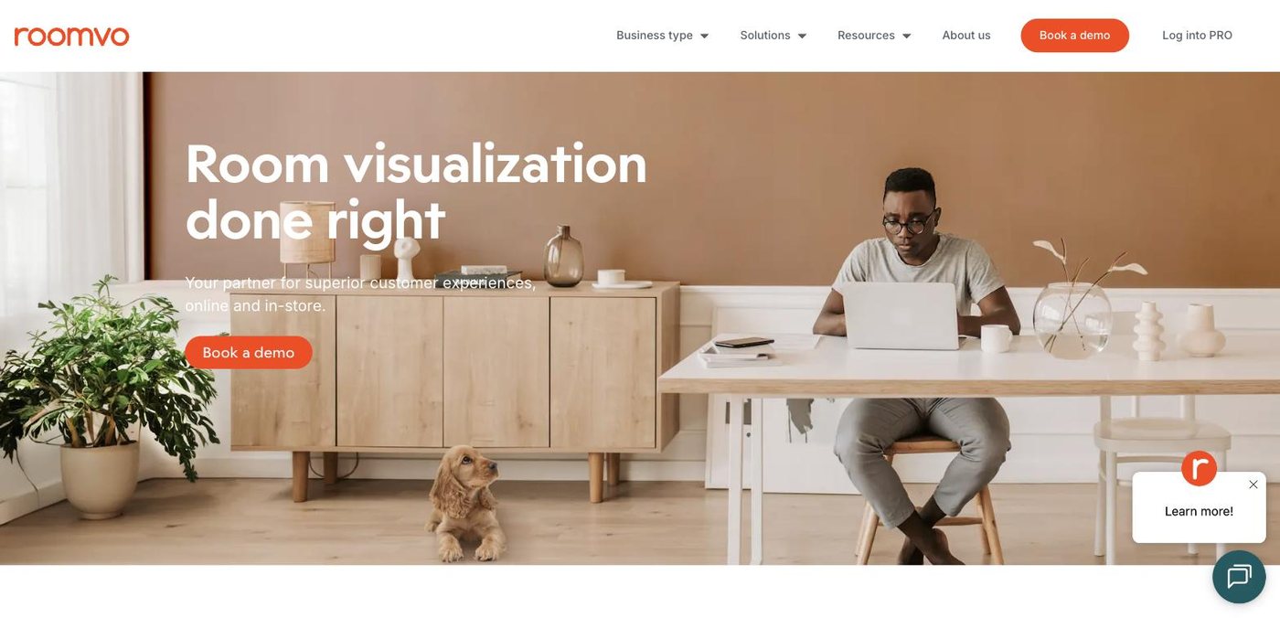 The Roomvo homepage, headline "Room visualization done right"