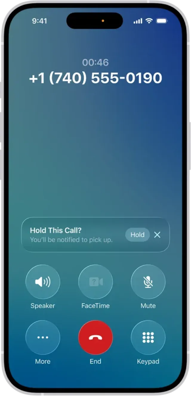 A live phone call answered on an iPhone